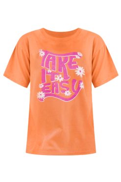 Flash Sale 💯 Pink Lily Take It Easy Burnt Orange Graphic Tee 🌟 -Tees Shop take it easy burnt orange graphic tee 650x