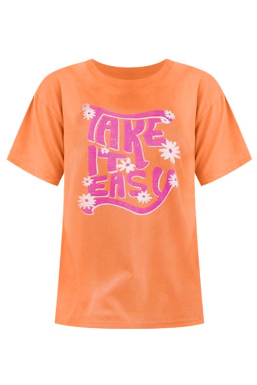 Flash Sale 💯 Pink Lily Take It Easy Burnt Orange Graphic Tee 🌟 -Tees Shop take it easy burnt orange graphic