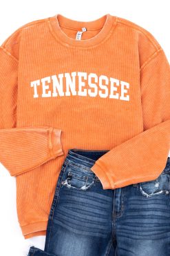 Best deal ⌛ Pink Lily State Corded Orange Graphic Sweatshirt 😍 -Tees Shop tennessee 650x