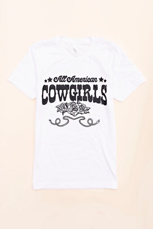 Best reviews of 🥰 Pink Lily All American Cowgirls White Graphic Tee 🎉 -Tees Shop