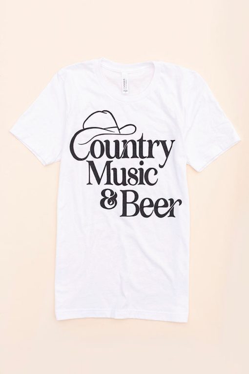 Buy ✔️ Pink Lily Country Music And Beer White Graphic Tee ❤️ -Tees Shop