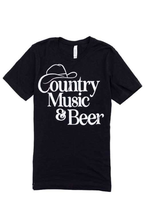 Outlet 🔥 Pink Lily Country Music And Beer Black Graphic Tee ✨ -Tees Shop