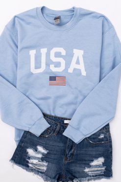 Cheapest 🌟 Pink Lily Athletic USA Flag Graphic Light Blue Sweatshirt 👍 -Tees Shop usalightbluesweatshirt 650x